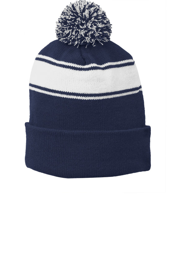 Value Striped Pom Pom Beanie